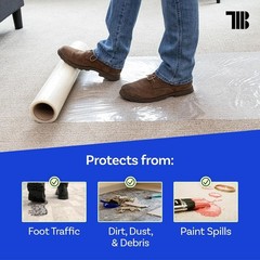 Carpet Protection Film 24″ x 200′ roll, Self Adhesive Plastic Carpet Protecto…