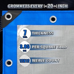 Tarp 8×12 Feet, 7 Mil Thick Waterproof Poly Tarps Cover UV Resistant, Rip & T…