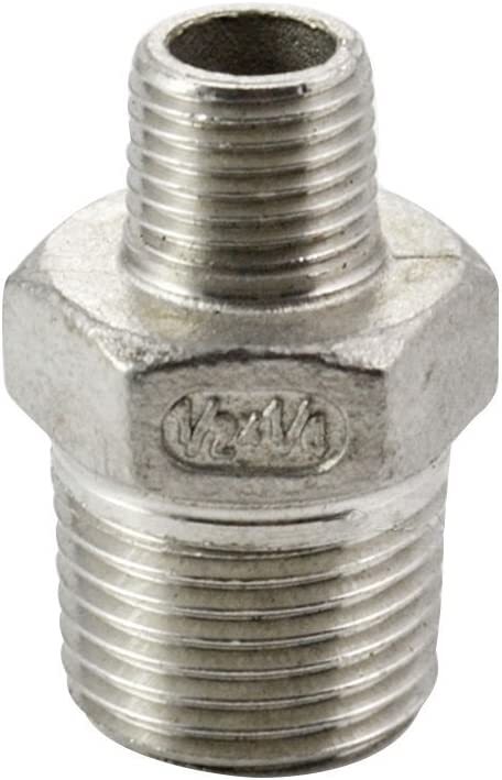 1/2“ to 1/4″ Male NPT Hex Nipple Pipe Fitting Reducer Adapter Stainless Steel