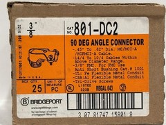 75 PK Bridgeport 801-DC2 90° Connector for 3/8″ FMC/MC Cable, Die-Cast Zinc, 2-S