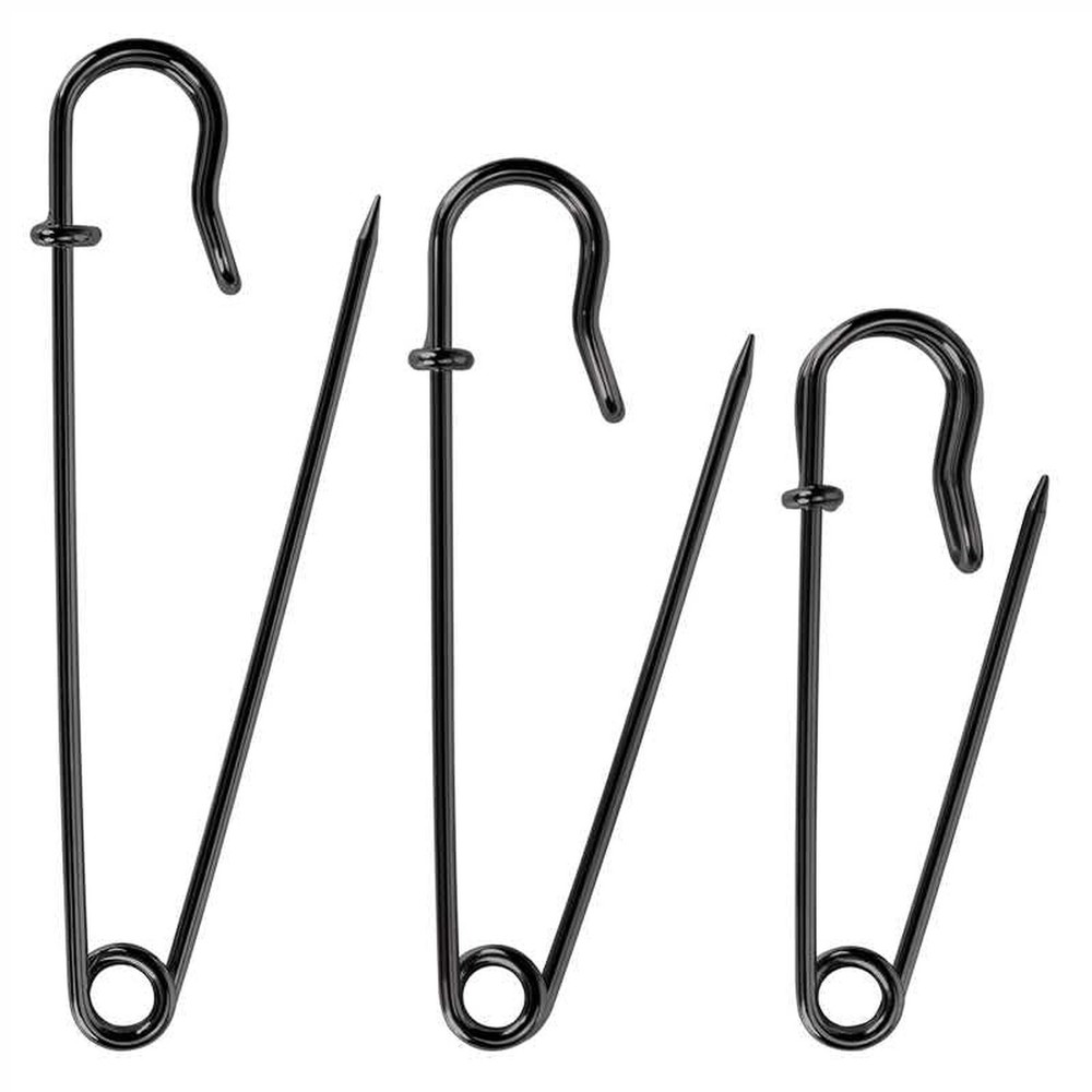 Bulk Pack of 20 Black Heavy-Duty Safety Pins – Assorted Sizes (2″, 3″, 4″)