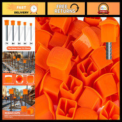 60Pcs Orange Mushroom Rebar Caps – Safety Covers for T-Posts & Stakes #3-#7