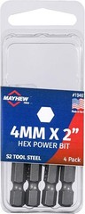 Mayhew 19461-4 – 4MM x 2″ Metric Hex Power Bit, 4 Pack – 1EA