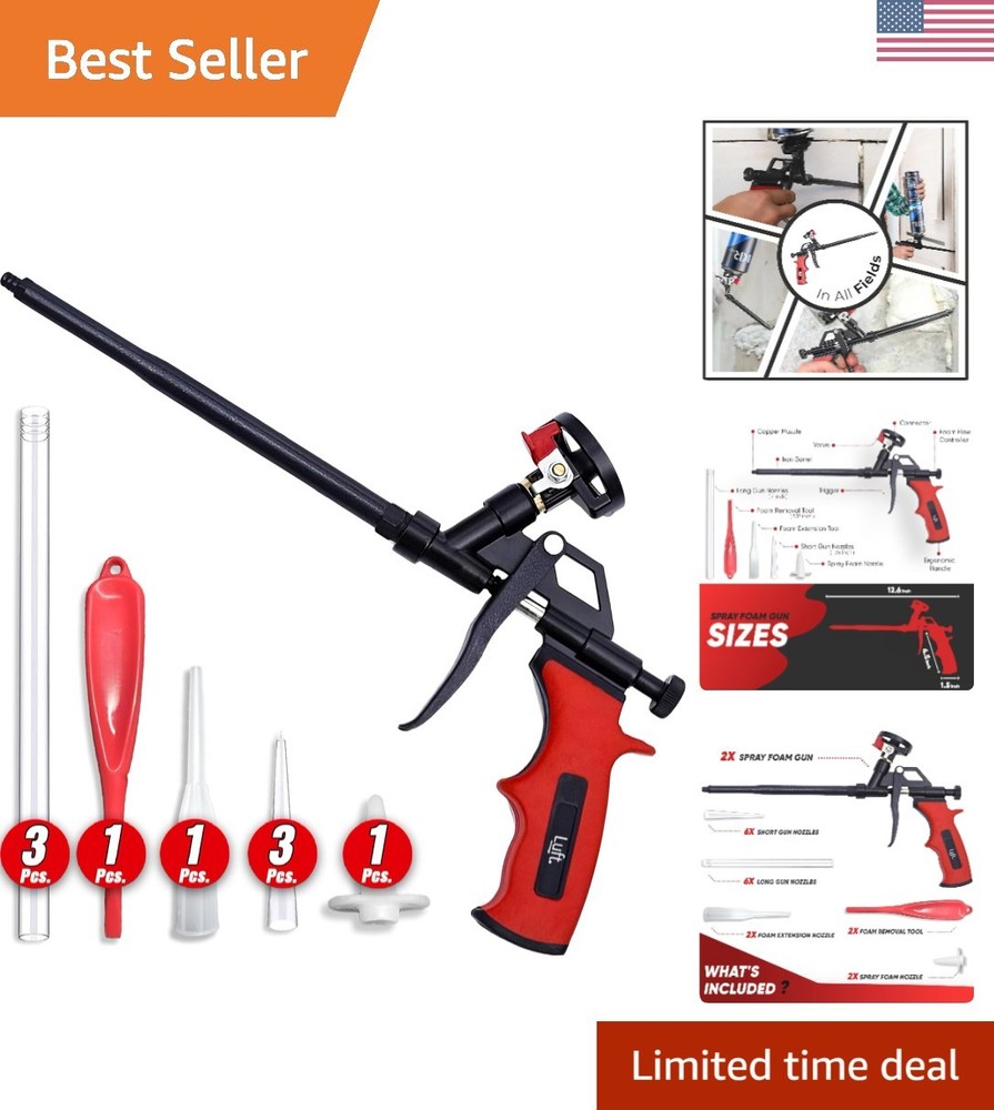 Heavy Duty Luft Foam Insulation Applicator – Ergonomic Design with 9 Extenders