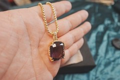 NEW.DavidYurman3mm 18K Gold Chain Purple Diamond Pendant Necklace 50+5cm Length