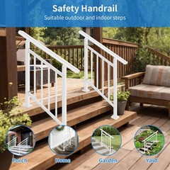 Bobolish 3 Steps White Wrought Iron Stair Handrail Kit for Outdoor Steps