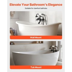 Wall Mount Clawfoot Tub Faucet with Handheld Shower, Matte Black, Adjustable