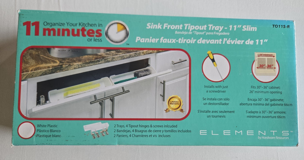11″ KITCHEN CABINET SINK FRONT TIP TILT OUT TRAY & HINGES SPONGE HOLD
