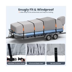 RVMasking Pontoon Boat Cover with Motor Cover, 1400D Heavy Duty Middle Reinfo…