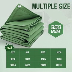 Canvas Tarp 12×20, 350 GSM Heavy Duty Canvas Tarp with Grommets, UV & Water R…