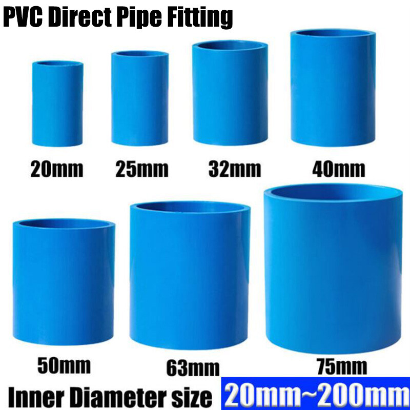 PVC Direct Pipe Fitting Straight Joint Water Pipe Socket Coupling 20~200mm Blue
