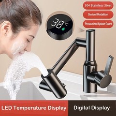 Flexible Swing Arm Faucet, Digital Temperature Display, Hot & Cold Mixer Tap