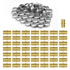50PCS 3/4″ X 3/4″ PEX Crimp Brass Fittings Straight Through Fittings w/ Clamps