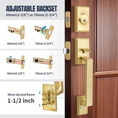 Brushed Gold Front Door Handleset Heavy Duty Gold Door Handle and Deadbolt Lo…