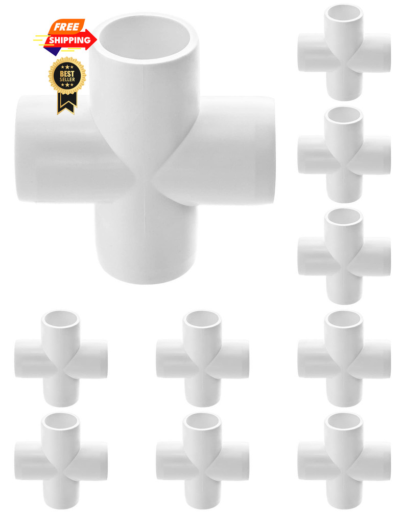 QWORK 4 Way 1/2″ Cross PVC Fitting – 10 Pack Connector, 1/2 Inch, 4