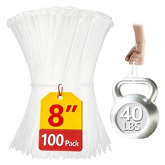 Clear Zip Ties 8 inch, 100 Pack, White Zip Ties, 40lbs, Zipties Clear, White …