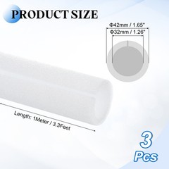 3 Pcs 1.26 Inch 3.3 Feet Pipe Insulation Foam Tube OD 1.65″