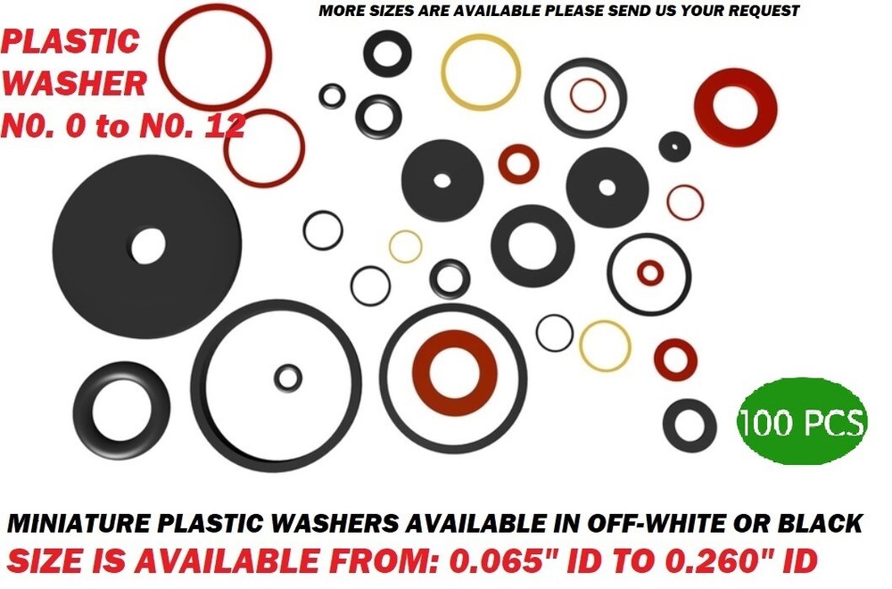 100 PCS. MINIATURE FLAT WASHER PLASTIC NYLON SPACER N0. 0 1 2 3 4 5 6 8 9 10 12