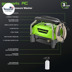 Greenworks 1900 PSI (SGS Certified) 1.2 GPM 13Amp Portable Compact Electric Pres