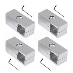 Set of 4 Silver Aluminum Alloy 2 Way Square Pipe Fitting Rack Clamp 0.98inch