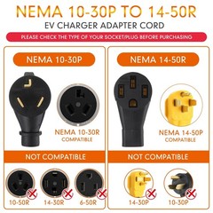 Tellegloww 10ft EV Charger Adapter Cord Compatible with NEMA 10-30P to 10FT