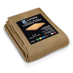 Zuperia Heavy Duty Canvas Tarp (8′ x 10′ ft – Pack of 1) with Rustproof Gromm…