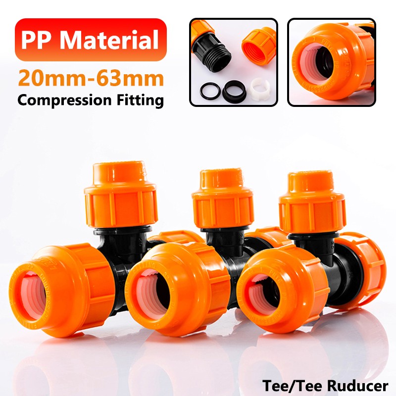 Compression Fitting Tee PE Pipe Fittings Connector Reducer Coupling 20-63mm