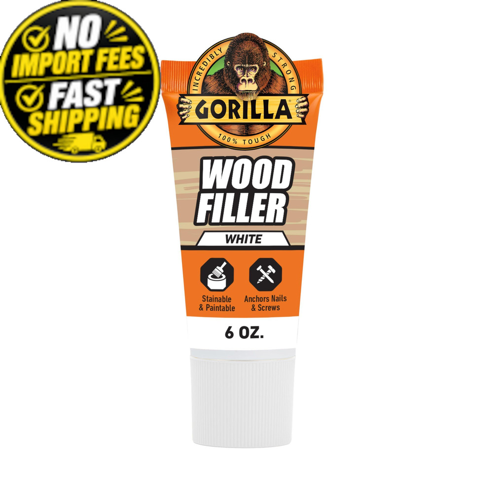 Gorilla Wood Filler, Water Resistant, White, 6 oz Tube 1 – Pack, White