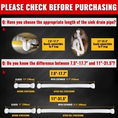 VIVIDA 1-1/2″ Sink Drain Pipe Kit, Flexible P 7.5″ to 17.7″, White