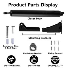 1 PCS Black Pneumatic Screen Storm Door Closer Bracket Adjustable Spring