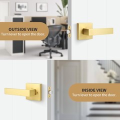 Passage Door Handle, Brushed Gold Door Handles, Heavy Duty Passage Function D…