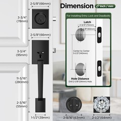 Black Front Door Handle and Deadbolt Set, Modern Front Door Lock Set with Cry…