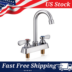 Deck Mount Commercial Hand Wash Sink Faucet 4 inch Center, Gooseneck Spout