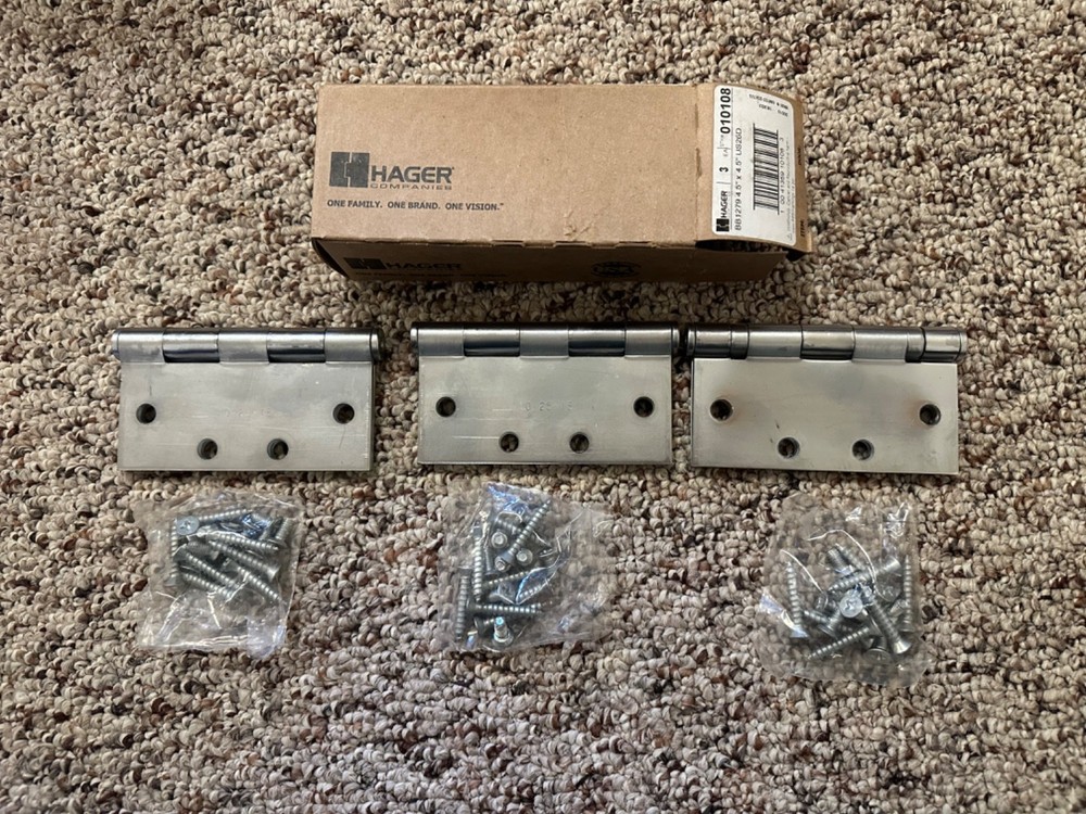 HAGER BB1279 3 Hinges 4.5″x4.0″ US26D Chrome Finish New in Box
