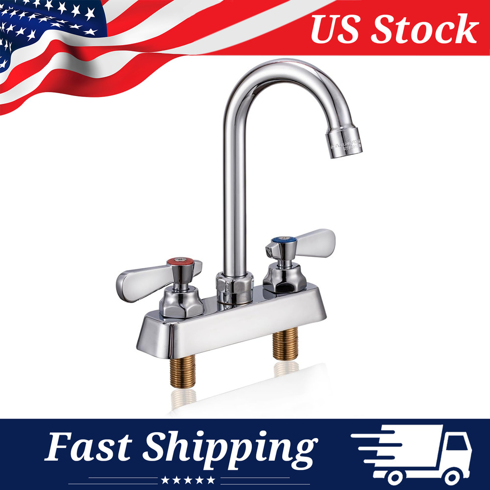 4″Center Deck Mounted Brass Commercial Kitchen Faucet with 3.5″ Gooseneck Spout