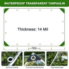 10x10ft Clear tarp, Clear Heavy Duty tarp 14Mil Thickened Transparent Tear Re…