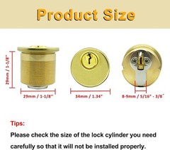 2Set Mortise Door Cylinder Lock Replacement 1 1/8″ SC1 Keyway For Store Door
