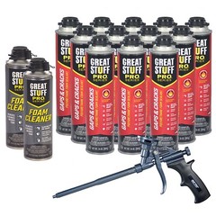 Great Stuff Pro Gaps & Cracks Foam 12 cans, Teflon Pro Foam Gun, 2 Cans Cleaner