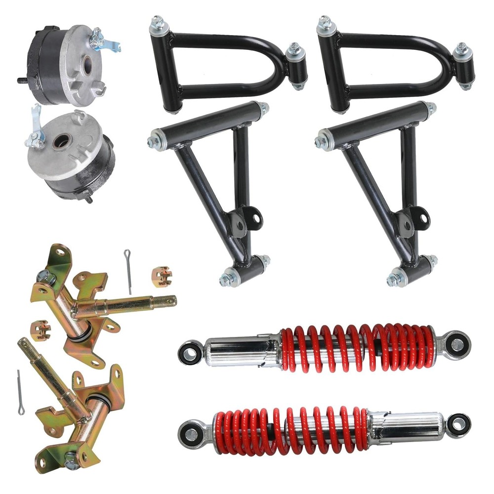 Front Swing Arm Suspension Kit Spindles Drum Hubs Red 290mm 400LBS Shock ATV UTV
