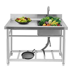Stainless Steel Free Standing Commercial Restaurant Sink with Drain Pipe& Faucet