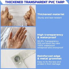 Clear Tarp 8 x 10FT, 20 Mil Clear Vinyl Tarp, Small Cover Plastic Sheeting wi…