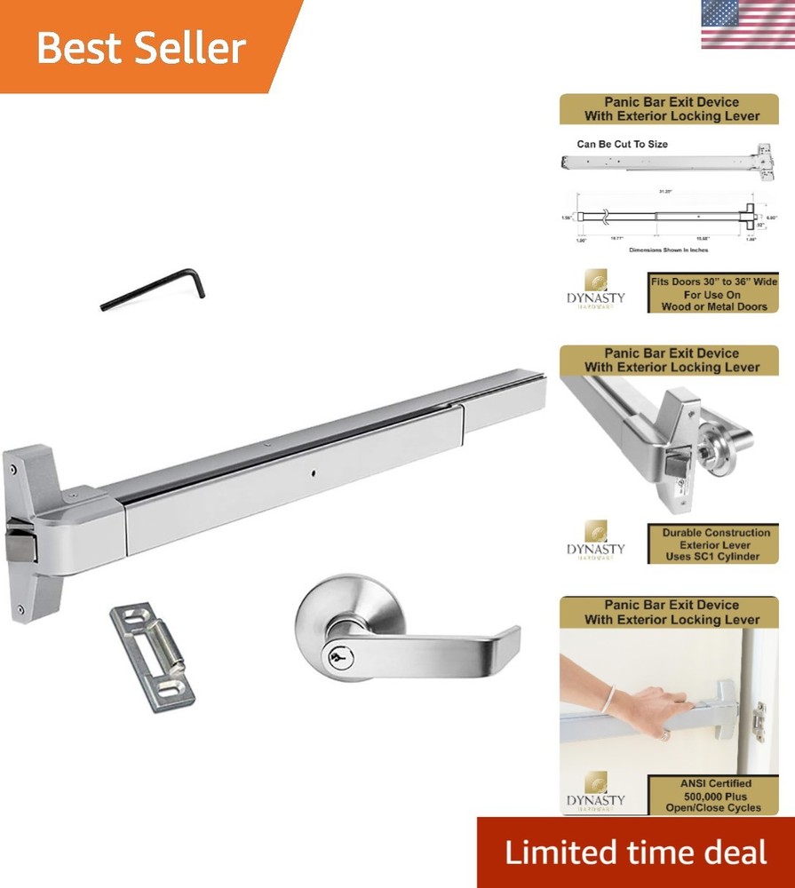 Push Bar Panic Exit Device for Emergency Doors with Exterior Lever Aluminum