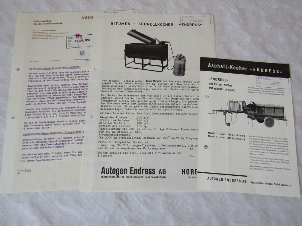 2 Brochures Endress Asphalt Cooker Bitumen Pressure Cooker 1956 Technical Part
