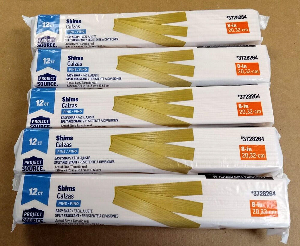 60 Count – Project Source 8” Pine Wood Shims #3728264 Split Resistant Easy Snap