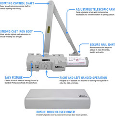 Nuk3Y 4400 Series Grade 1 Cast Iron Door Closer, Adjustable & ADA Compliant