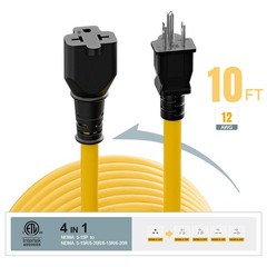 [10-Feet] NEMA 5-15P to 5-15R/ 5-20R/ 6-15R/ 6-20R AC Adapter, Plugrand 12AWG…