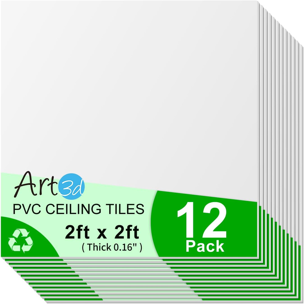 24″X24″ Smooth Drop Ceiling Tiles (48 Sq.Ft), 12-Pack 2Ft X 2Ft PVC Tiles for Ho