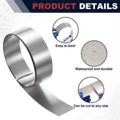 0.6in x 3.3ft Stainless Steel Flashing Roll, 0.3mm Metal Roof Panels