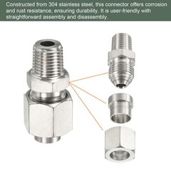 Compression Tubes Fittings 304 Stainless Steel (Silver 1/4PT Male 10mm OD Tubes)