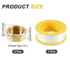 2pcs Pipe Fitting Caps G1″ Female Thread Outer Flange with 9.5M Sealant Tape